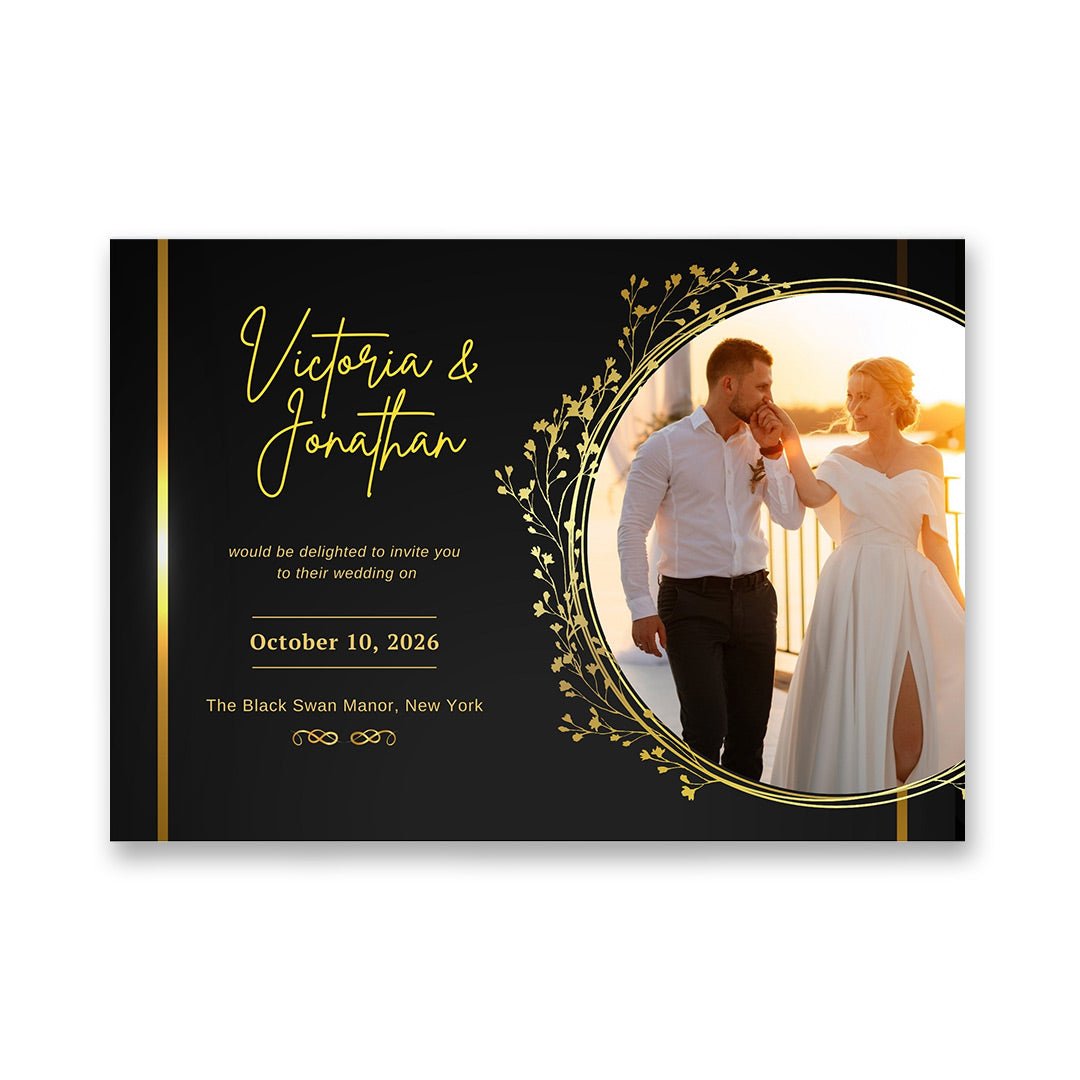 Elegant Wedding Video Book – Black and Gold Monogram with QR Code