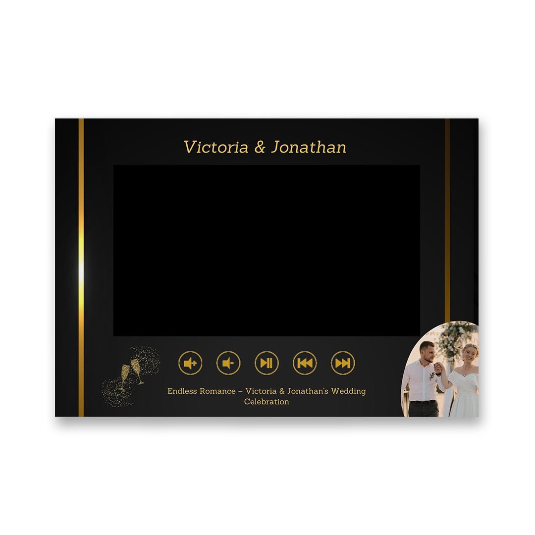 Elegant Wedding Video Book – Black and Gold Monogram with QR Code