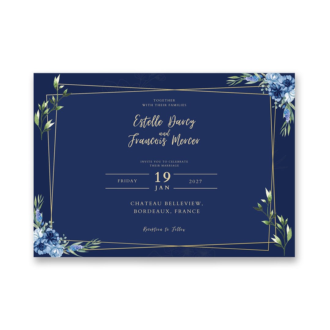 Blue and Gold Monogram Wedding Video Book – Elegant Invitation Theme