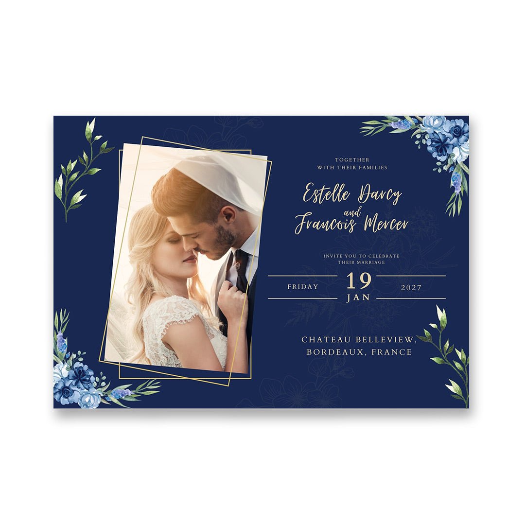 Blue and Gold Monogram Wedding Video Book – Elegant Invitation Theme