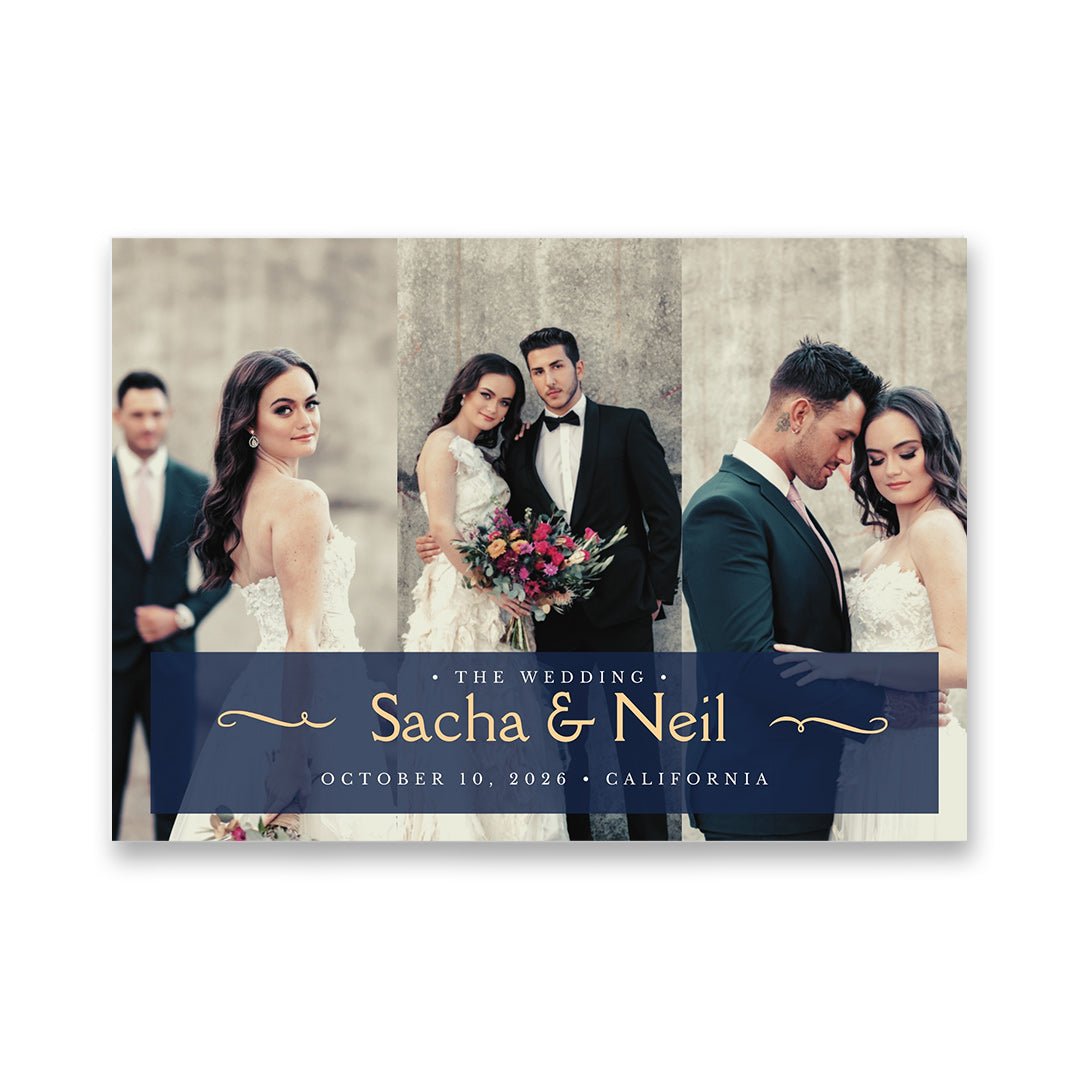 Custom Wedding Video Book – Navy and Dusty Blue Destination Wedding Invitation