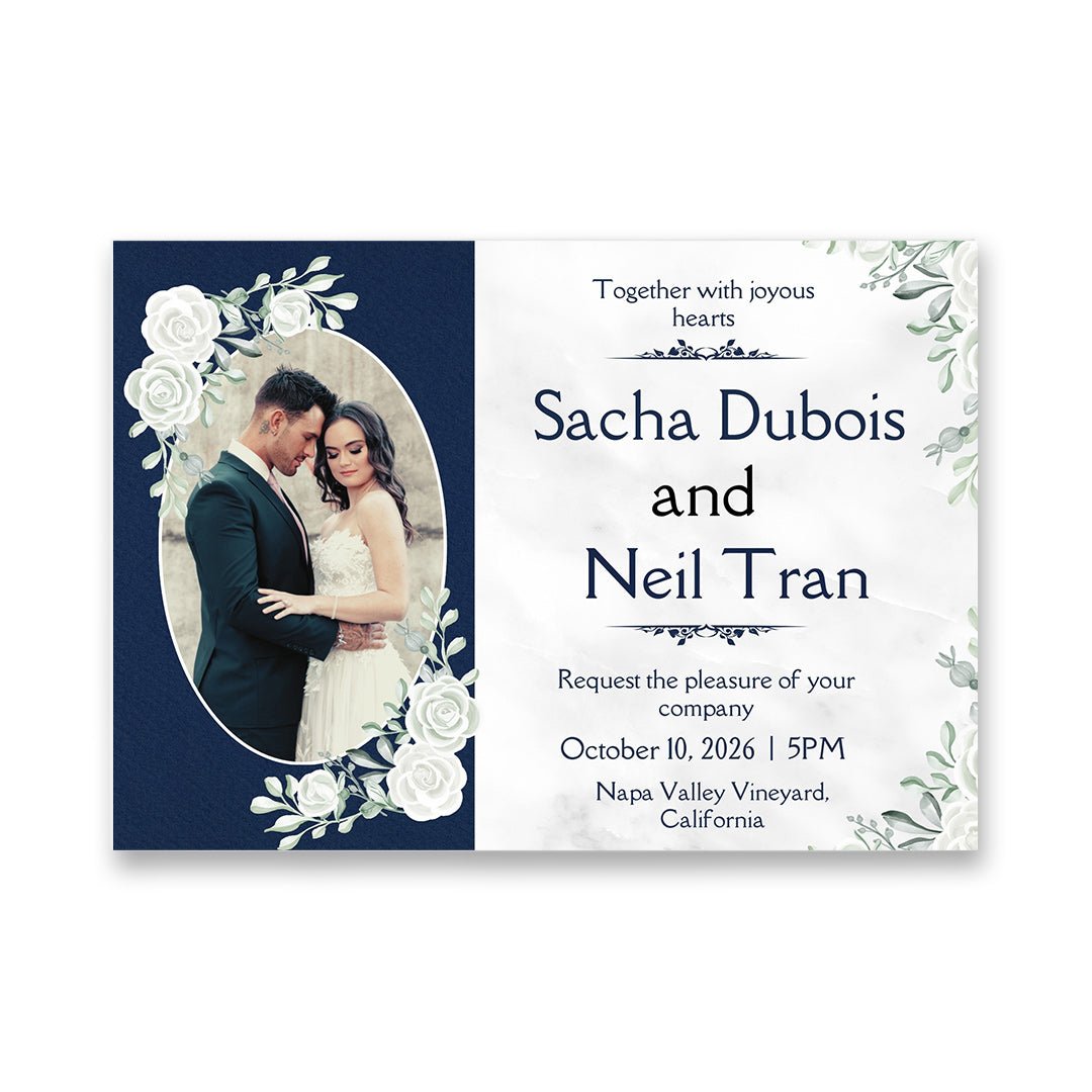 Custom Wedding Video Book – Navy and Dusty Blue Destination Wedding Invitation