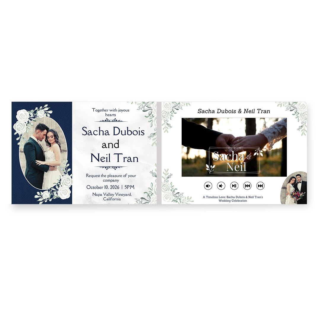 Custom Wedding Video Book – Navy and Dusty Blue Destination Wedding Invitation