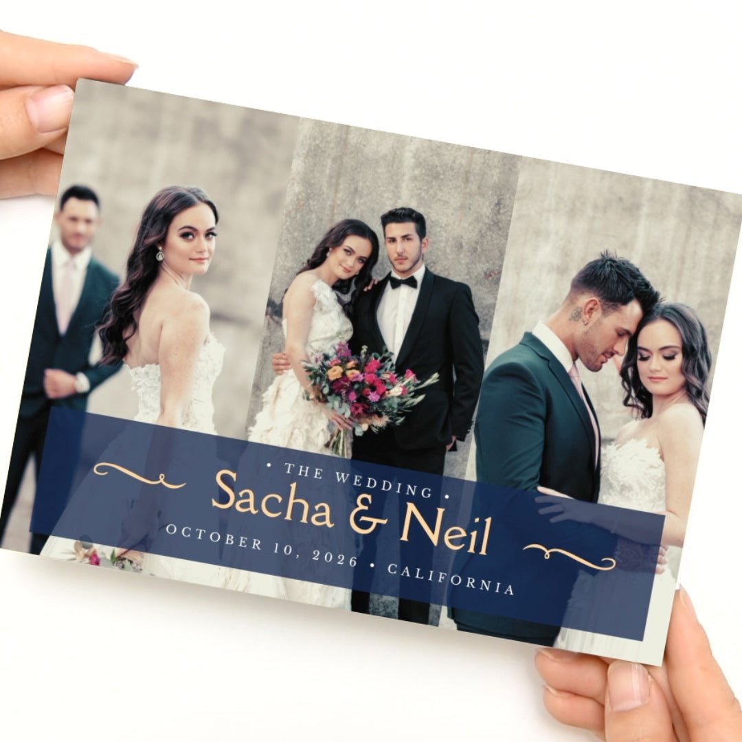 Custom Wedding Video Book – Navy and Dusty Blue Destination Wedding Invitation