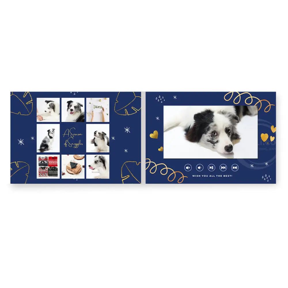 Festive Paws Christmas Video Book | Dog Santa Photos - Blue And Gold Edition Pet Video Album