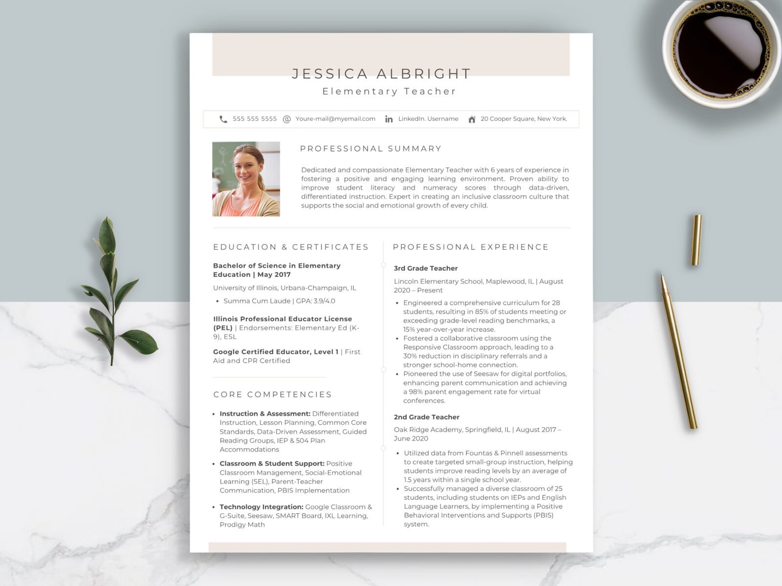 Modern Teacher Resume Template & Career Kit for Canva-C03