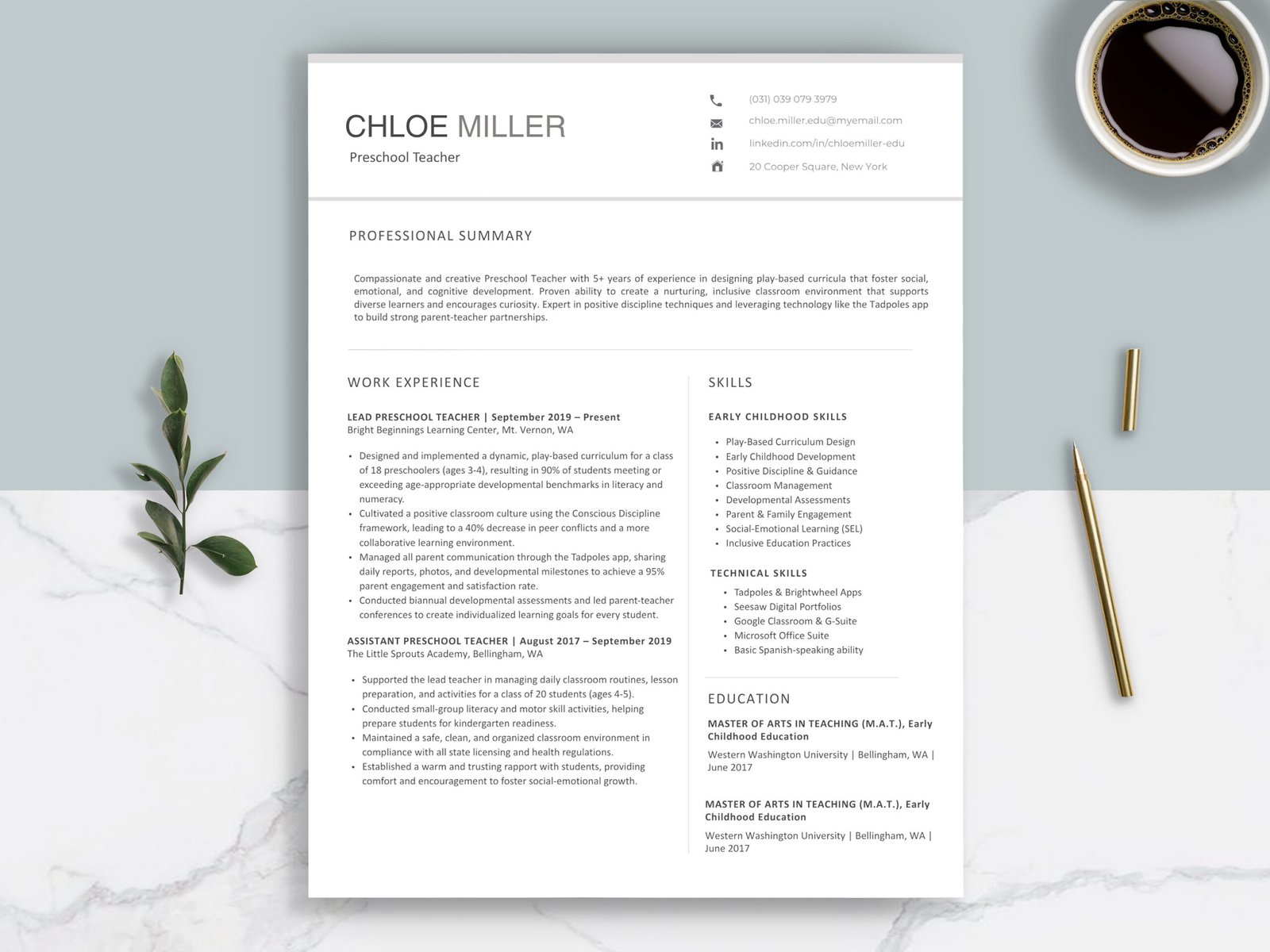 Professional Preschool Teacher Resume Template & Career Kit for Canva-C05 1 Professional Preschool Teacher Resume Template & Career Kit for Canva-C05