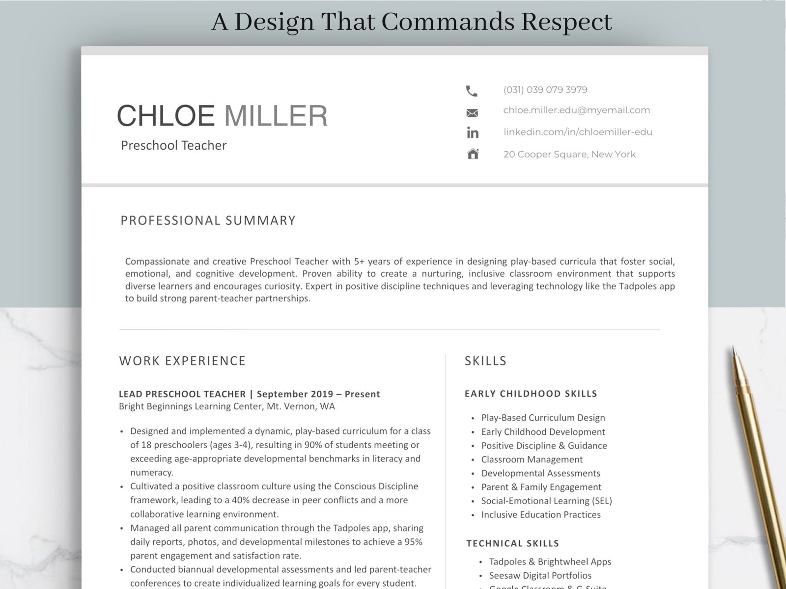 Professional Preschool Teacher Resume Template & Career Kit for Canva-C05 4 Professional Preschool Teacher Resume Template & Career Kit for Canva-C05 - Image 4