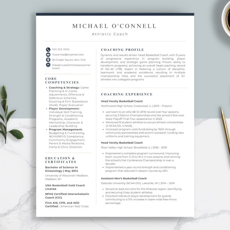 Athletic Coach Resume Template & Career Kit for Canva-C07